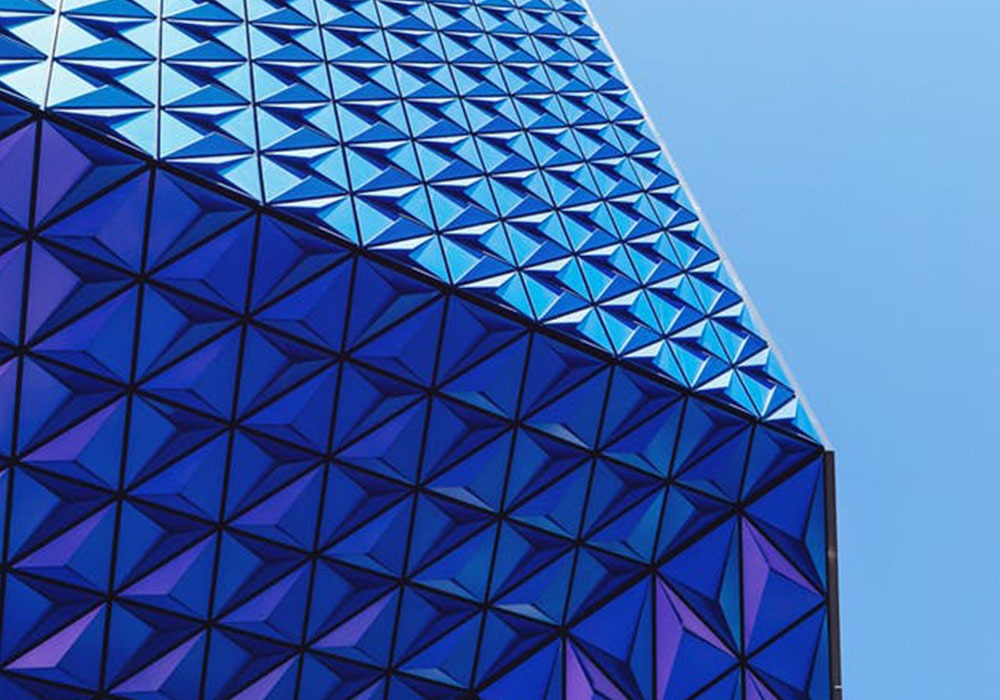 unique architecture with blue shapes